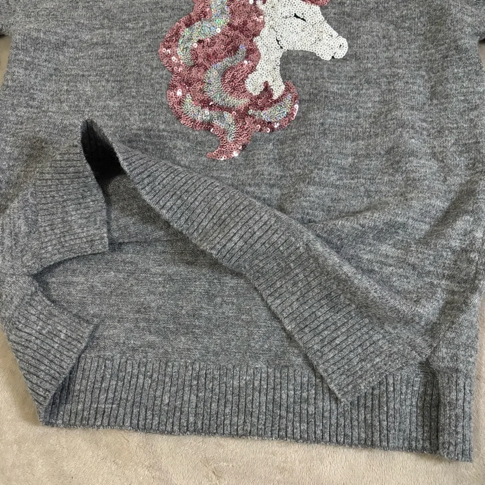 The Children’s Place Gray Sweater with Sequin Unicorn Design